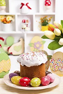 Traditional Easter Food Prints: Easter cake with eggs on the table