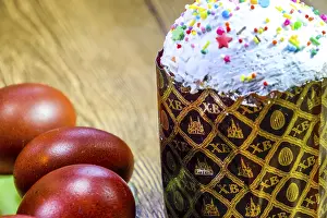 Red Easter Eggs Prints: Easter cake and painted red Easter eggs