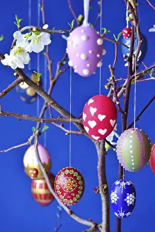 European Springtime Blooms Prints: Easter, Easter bouquet with colorful Easter eggs