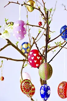 European Spring Flowers Prints: Easter, Easter bouquet with colorful Easter eggs