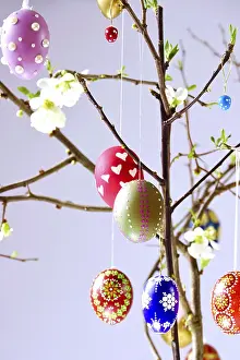European Springtime Blooms Prints: Easter, Easter bouquet with colorful Easter eggs