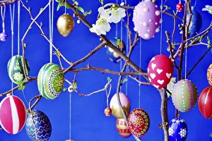 European Springtime Blooms Prints: Easter, Easter bouquet with colorful Easter eggs
