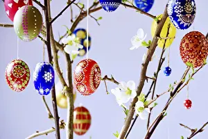 European Springtime Blooms Prints: Easter, Easter bouquet with colorful Easter eggs