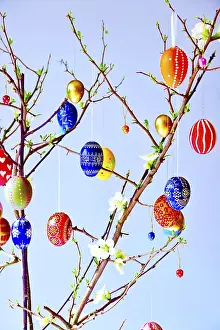 European Springtime Blooms Prints: Easter, Easter bouquet with colorful Easter eggs