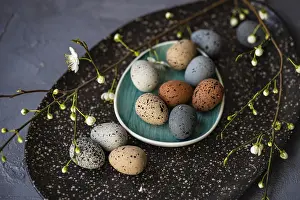 Deserted Table Setting Prints: Easter table setting with colored eggs