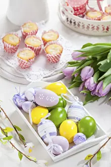 Easter Table Setting Prints: Easter table setting with painted eggs