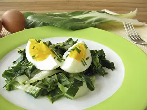 Egg Nutrition Facts Prints: Eggs on chard vegetables