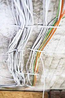 Electric Power Supply Lines Prints: Electric cable on the ceiling of a flat