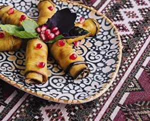 Tropical Fruit Platter Prints: Elegant presentation of dolma on a patterned plate