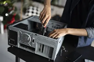 IT Engineer Prints: IT Engineer installing Hardware Equipment Development Facility Engineer Maintenance computer Motherboard Electronic