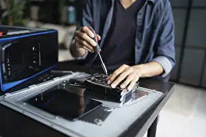 Electronic Repair Shop Prints: IT Engineer installing Hardware Equipment Development Facility Engineer Maintenance computer Motherboard Electronic