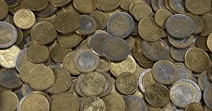 Deserted Bank Scene Prints: Euro Coins Falling