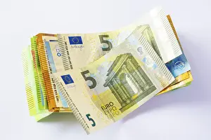 White Background Money Prints: Euro, stack of banknotes, detail