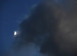 Azores Portugal Prints: Evening sky with clouds and half moon