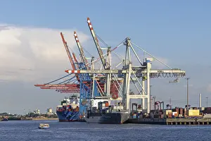 Boat Trip Germany Prints: Excursion boat, container ships