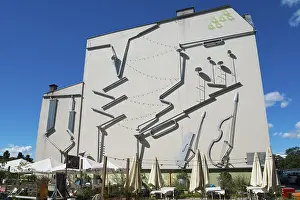 Prints of Facade of a building with large, attached instruments as an art installation, mural, Green Symphony installation, Poznan, Posnan, Poznan, Greater Poland Voivodeship Painting Prints: Green Symphony Installation Print, Poznan, Poland