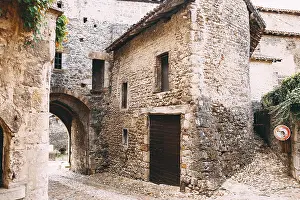European Exterior Views Prints: Facade of old stone buildings in Perouges, France