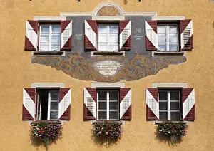 Historic Austrian Architecture Prints: Detail of the facade with windows