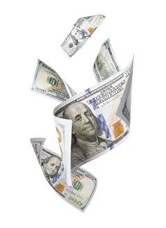 American Currency Symbolism Prints: Falling or floating one hundred dollar bills