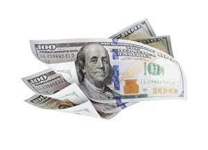 American Currency Prints: Falling or floating one hundred dollar bills