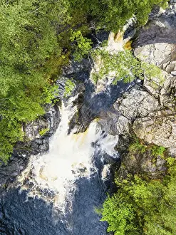 British Countryside Drone Photo Prints: Top Down over Falls of Falloch from a drone