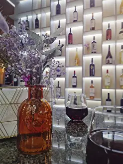 Wine Glass Decoration Prints: Fancy restaurant interior view
