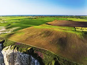 Bempton Cliffs Aerial View Prints: Farm and Fields over Bempton Cliffs from a drone