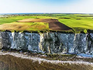 Northern Europe Scenic Views Prints: Farm and Fields over Bempton Cliffs from a drone