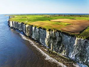 Yorkshire Landscape Prints: Farm and Fields over Bempton Cliffs from a drone