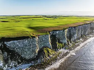 Bempton Cliffs Aerial View Prints: Farm and Fields over Bempton Cliffs from a drone