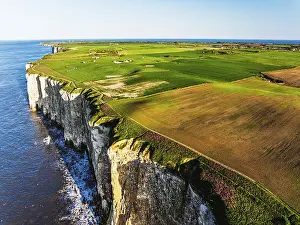 Bempton Cliffs Aerial View Prints: Farm and Fields over Bempton Cliffs from a drone