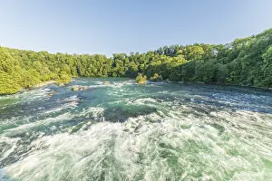 Swiss Waterfalls Europe Prints: Fast currents in Rhine Falls in spring