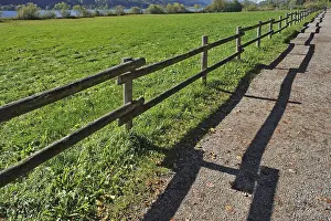 Rural Bavaria Landscape Prints: Fence with a shadow along the promenade path