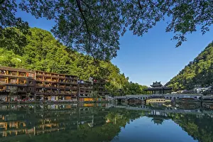 Chinese Prints: Feng Huang Print: Ancient Bridge Reflections in Tuo River