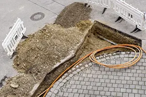 Deserted Construction Area Germany Prints: Fibre optic cable, cable trench