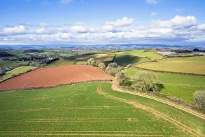 British Countryside Aerial Shot Prints: Fields and Farmlands in spring from a drone
