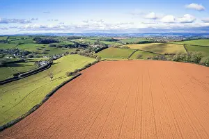 British Countryside Aerials Prints: Fields and Farmlands in spring from a drone