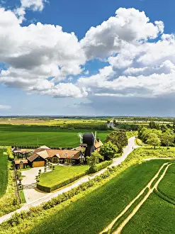 Drone Photography UK Prints: Fields and Windmill from a drone