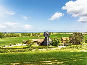 British Countryside Scene Prints: Fields and Windmill from a drone