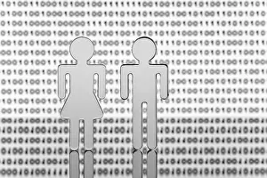 Digital Composing Concept Prints: Two figures in front of binary code