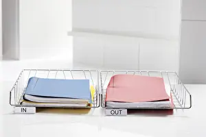 File Folder Organization Prints: Filing baskets with folders, in, out