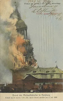 Deserted Church Scene Prints: Fire of the Michaeliskirche in Hamburg