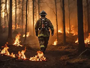 Framed Print : A Firefighter Enters a Forest Inferno Print