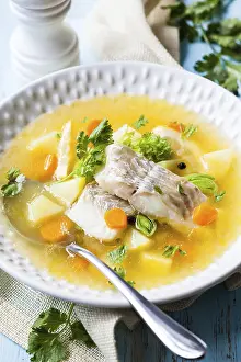 Prints of Fish soup with cod and vegetables Atlantic Cod Prints: Print of Fish Soup with Cod and Vegetables