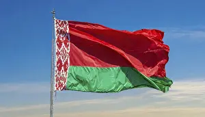 Isolated National Flags Prints: The flag of Belarus flutters in the wind