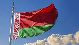 Belarus Flag Prints: The flag of Belarus flutters in the wind
