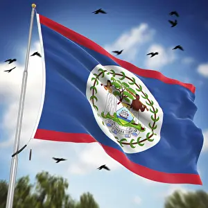 Prints of Flag of Belize, This is a computer generated and 3d rendered image Belize Prints: Computer Generated 3D Rendered Print of the Flag of Belize