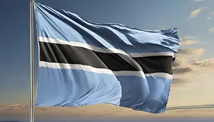 Blue Sky Concept Image Prints: The flag of Botswana flutters in the wind