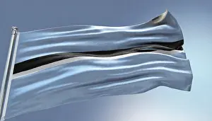 Blue Sky Concept Image Prints: The flag of Botswana flutters in the wind