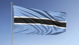 Blue Sky Concept Image Prints: The flag of Botswana flutters in the wind